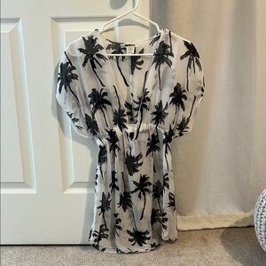 Black and White Palm Tree Print Women's Top